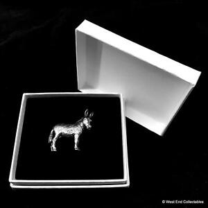 Donkey Silver Pewter Brooch Badge in Gift Box- British Made Present Farming