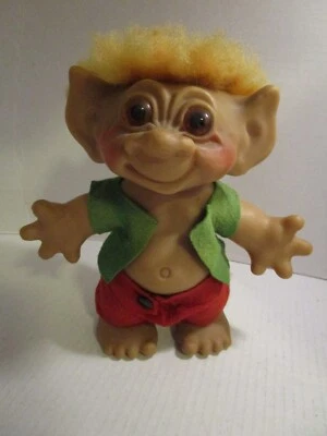 Thomas DAM Troll 1961 ojos ámbar 8" de alto en ropa de fieltro #190918 hecho en Dinamarca Foto 1 de 4