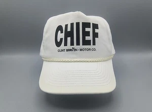 Vintage 80's CHIEF Clint Brannen Motor Co. Dealership Hat White Snapback Roped - Picture 1 of 6