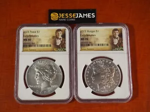 2023 $1 SILVER PEACE & MORGAN DOLLAR NGC MS70 EARLY RELEASES JESSE JAMES LABELS - Picture 1 of 6