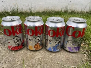 UK - Kate Moss Diet Coke 2023 - Set Of 4 FULL Cans - Yellow, Blue, Purple & Red - Picture 1 of 3