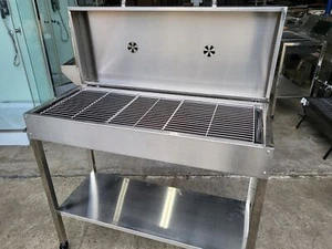 NEW STAINLESS STEEL CHARCOAL BBQ GRILL with HOOD / SMOKER - 100 x 40cm - Picture 1 of 8
