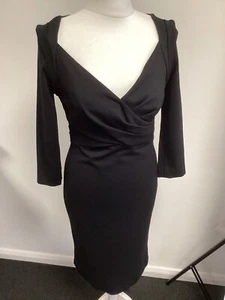 Escada Black Dress V Neck Ruched Straight LBD UK 10 EU 36 Evening Smart Formal - Picture 1 of 12