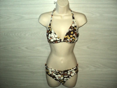 Bikini Old Navy para mujer talla M piñas, flores de loto marrón, naranja, amarillo Foto 1 de 3