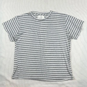 MAISON DU SOIR Women Size M Med White Gray Striped Short Sleeve T-Shirt Tee - Picture 1 of 7