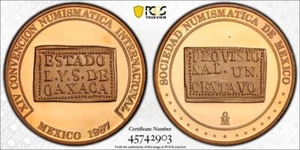 1987 Mo Mexico Numismatic Society Ae 1915 1C Oaxaca Bronze Medal PCGS SP67RD - Picture 1 of 2