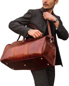 Pampora Genuine Leather Travel Duffle Bag, Weekend Overnight Luggage, Dark Brown - Picture 1 of 3