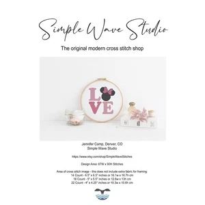 Pink Minnie Mouse Love Quote Text Counted Cross Stitch Pattern Chart - Picture 1 of 4