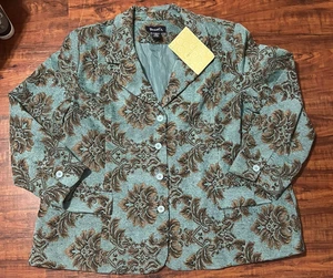 Giacca blazer foderata arazzo stampa floreale Denim & Co. Aqua Tan nuova con etichette taglie forti 3X - Foto 1 di 5