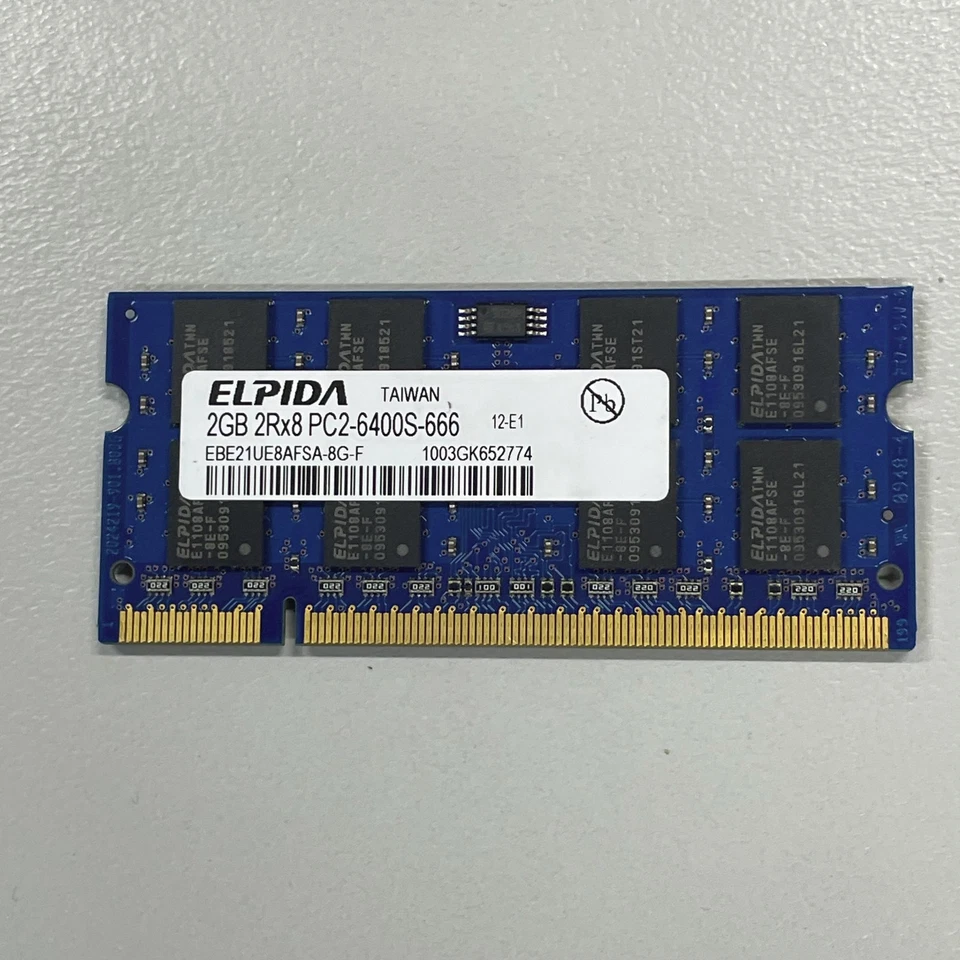Elpida 2GB DDR2 RAM PC2-6400 800MHz non-ECC Unbuffered SODIMM EBE21UE8AFSA-8G-F - Image 1 of 4