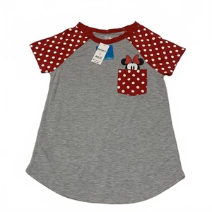 Disney Minnie Mouse Girls' Size Small 3-5 Red Grey T Shirt Polka Dot Sleeves  - Picture 1 of 8
