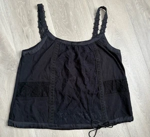 TINY by Anthropologie Lace Strap Tied Hem Embroidered Scoop Neck TankTop Black M - Picture 1 of 10