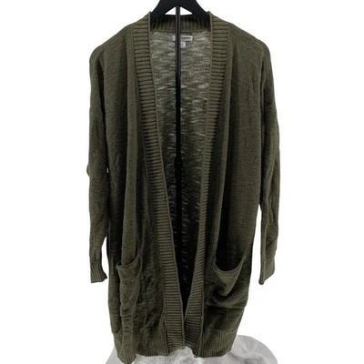 Cardigã feminino Sonoma aberto frontal oversized suéter XL verde escuro bolsos aconchegante - Imagem 1 de 4