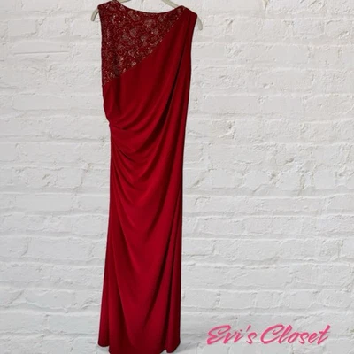 Vestido de Dama de Honor R&M Richards Boda Rojo Lentejuelas Acanalado Talla 12 Foto 1 de 4