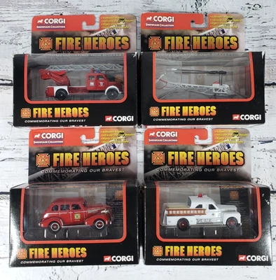 2002 Corgi FIRE HEROES Lot of 4 Diecast Seagrave, Chevrolet, Helicopter, Magirus - Image 1 of 4