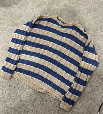 Suéter pesado tejido por cable vintage de los años 90 para hombre XL azul tostado a rayas Foto 1 de 4
