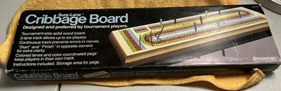 Vintage 1983 Cribbage Board 3 Track Pressman Sure-Lane Solid Wood - Image 1 of 3