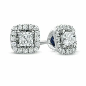 Vera Wang Love Collection 1.2Ct Princess Cut CZ Solid 925 Silver Stud Earrings - Picture 1 of 5