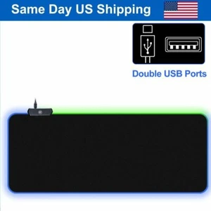 Large RGB Gaming Mouse Pad 8 Modes Glowing Led Anti-Slip Rubber Base w/USB Port - Picture 1 of 8