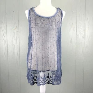 Fairy Mesh Top Womens Large Blue Sequins Lace Grunge Whimsigoth Made Italy Y2K - Picture 1 of 10