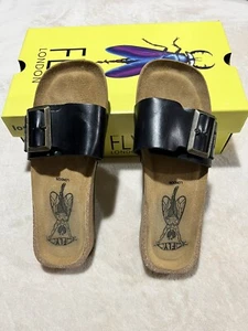 Fly London Bridle Black Leather Buckle Slide Sandals Size 37/ 6,5 - Picture 1 of 7