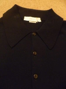 John Smedley Extra Fine Merino Wool 47in Jumper Black Long Sleeve Polo 3 Button - Picture 1 of 9