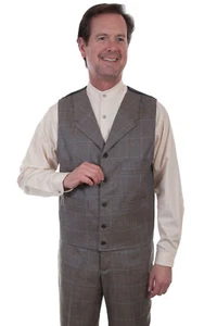 Chaleco a cuadros vintage de mezcla de lino multicolor para hombre Scully Wahmaker 541694 - Imagen 1 de 2