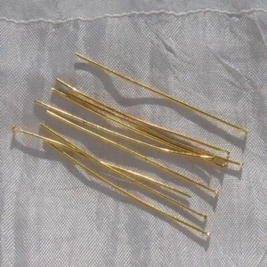 LOT DE 60 TIGES CLOUS À TÊTE PLATE 70MM x 0,7MM DORÉ 7CM SANS NICKEL - O202 - Picture 1 of 3