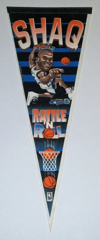 1990's MAGIC Shaquille O'Neal caricature SHAQ Rattle N Roll pennant original NBA Cover
