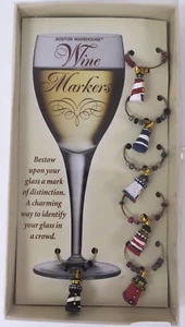 American Lighthouses Wine Markers Set of 6 Resin Beaded Lighthouse Charms Bar - Picture 1 of 4