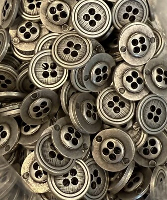 16mm 4 Hole Cross Stitch Pewter Silver Finish Metal Buttons - Image 1 of 3