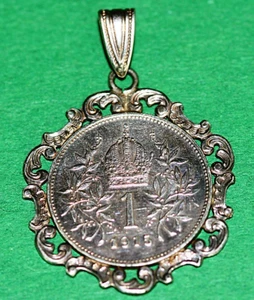 Silber Anhänger, Österreich, 1 Krone, Silber 1915 Franz Joseph 1. Silberschmuck, - Bild 1 von 2