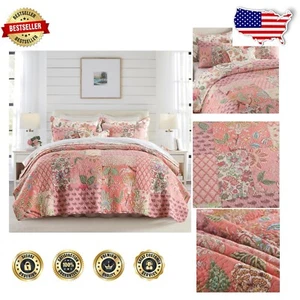 Reversible King Size Cotton Quilt Set with Exquisite Floral Patchwork Design - Picture 1 of 11