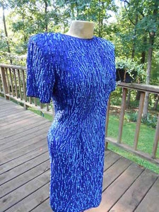 Classy STENAY Blue 100% Silk Sequined Formal Holiday Evening  Dress size S  - Picture 1 of 6