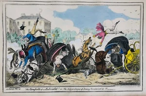 Caricature. G. Cruickshank. The Comforts of a Cabriolet. 1835. Etching/Engraving - Picture 1 of 1