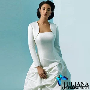 New Elegant White And Ivory Satin Wedding Jackets Bridal Boleros / Shrug Coats - Picture 1 of 5