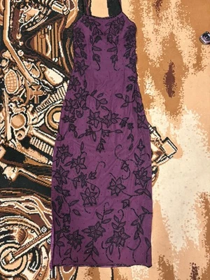 Vintage 1990s Beaded Silk SCALA Dress Small Violet Purple Fairy Gown Whimsical - Image 1 of 4