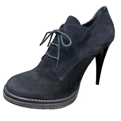 Balenciaga Paris Zapatos Tacones Talla 40 EE. UU. 10 Negro Gamuza Cuero Con Cordones Vamps Foto 1 de 4