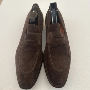 SANTONI Herren Schuhe dunkelbraun Wildleder Halbschuh mit dem klassischen Penny Bar Gr. 9 1/2 - Bild 1 von 8