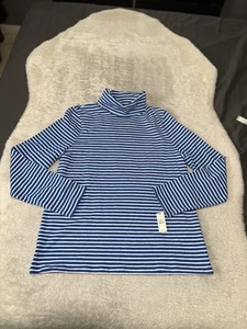 New Talbots Turtleneck T-Shirt Women Size Large Navy Blue Stripe Long Sleeve - Picture 1 of 7