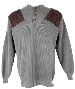 Boulder Creek Men’s Large Tall Gray with Faux Suede Elbows Cotton Knit Sweater - Picture 1 of 9