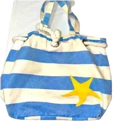 BOLSA TOTE DE PRAIA LISTRADA AZUL BRANCA BARNES AND NOBLE, livro de lona BOLSA AMARELA ESTRELA - Imagem 1 de 4