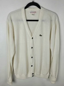 VTG Lacoste Izod of London Orlon Cardigan Off White Sweater Men’s XL USA Made - Picture 1 of 6
