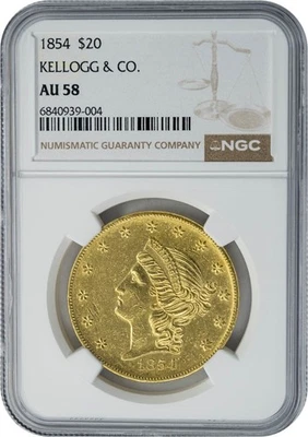 1854 $20 Kellogg & Co AU58 NGC 949727-54 Foto 1 de 4