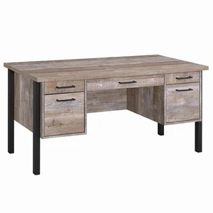 Coaster Samson 4-drawer Farmhouse Wood Office Desk in Weathered Oak and Black - Picture 1 of 10