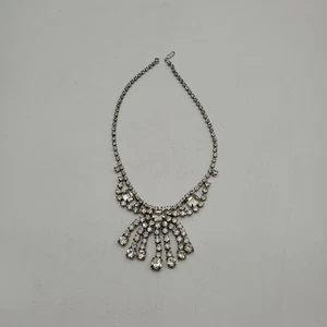 Vintage Clear Rhinestone Silvertone Choker Necklace Prong Set - Picture 1 of 7