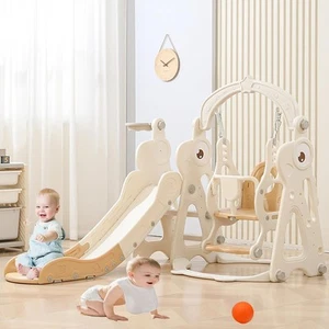 Kids Slide and Swing Set, 4in1 Toddler Slide Playset with Adjustable Swing w/Saf - Picture 1 of 6