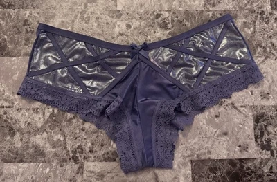 VICTORIA'S SECRET M BRAGAS DESCARADAS LISAS AZUL PLATA BRILLO MALLA RARA AZUL BRILLO Foto 1 de 4
