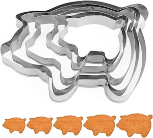 Set 5 Pezzi Tagliabiscotti per Maiali, 5 Misure Stampi da Forno in Acciaio Inox Forma di Animale f - Foto 1 di 7