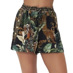 Camilla Easy Tiger Drawstring Embellished Silk Shorts Slash Crystal Pockets L - Picture 1 of 6